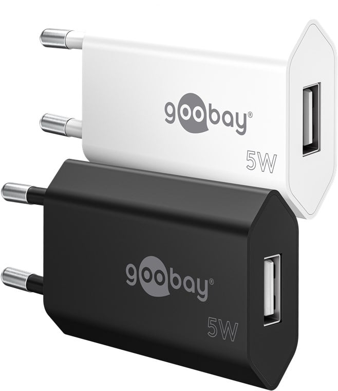 Caricatore USB 1A 5W Compatto Spina Europea Nero - Goobay IPW-USB-1AVB