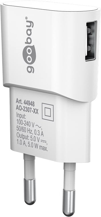 Caricatore USB 1A 5W Compatto Spina Europea Bianco - Goobay IPW-USB-1AVW