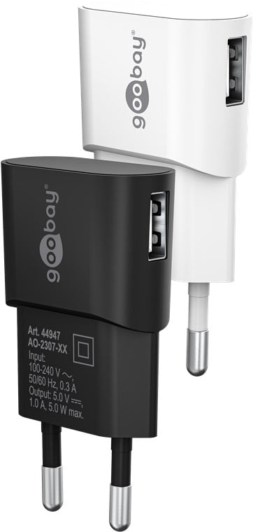 Caricatore USB 1A 5W Compatto Spina Europea Bianco - Goobay IPW-USB-1AVW