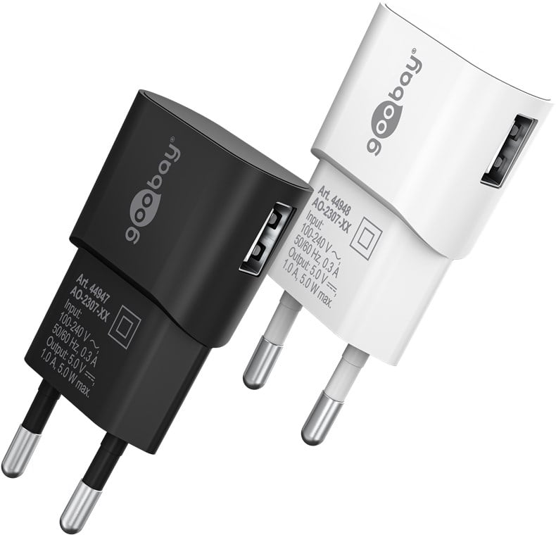 Caricatore USB 1A 5W Compatto Spina Europea Bianco - Goobay IPW-USB-1AVW