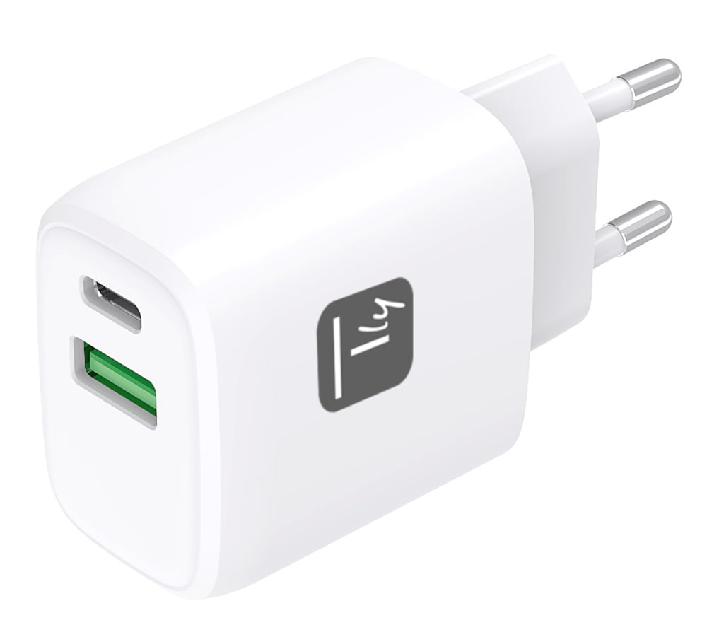 Caricatore Alimentatore GaN USB-C™ 20W e USB-A 18W da Muro - Techly IPW-USB-20WACG