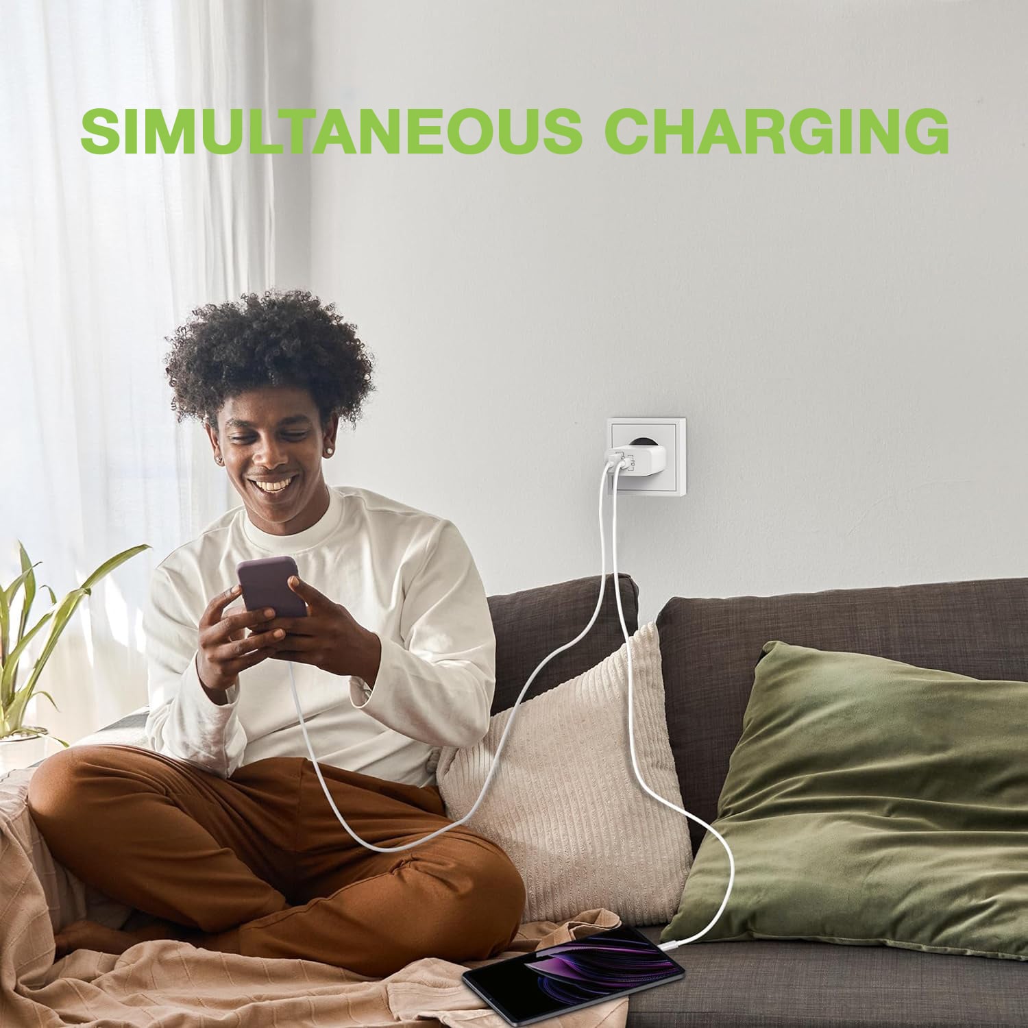 Caricatore Alimentatore GaN USB-C™ 20W e USB-A 18W da Muro - Techly IPW-USB-20WACG