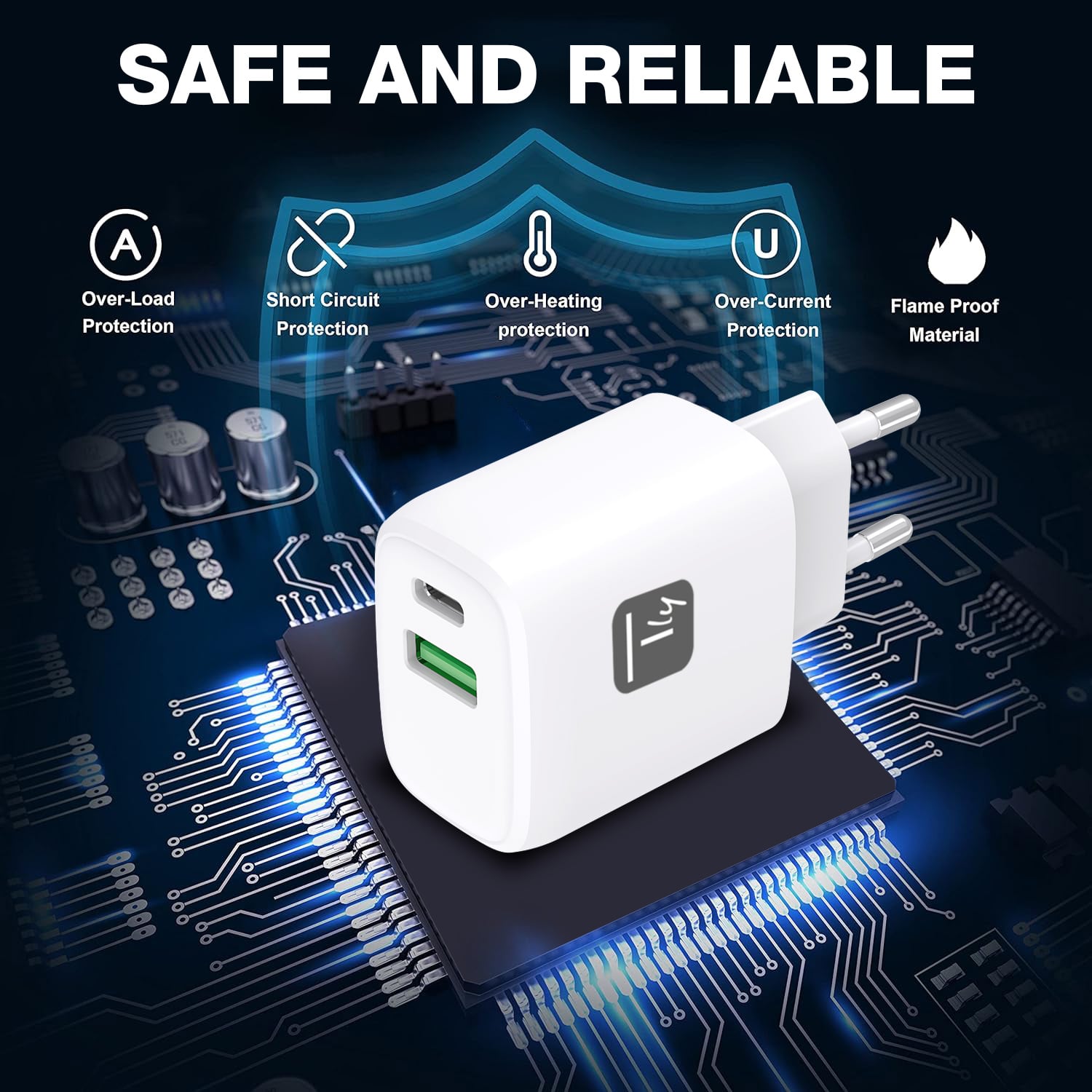 Caricatore Alimentatore GaN USB-C™ 20W e USB-A 18W da Muro - Techly IPW-USB-20WACG