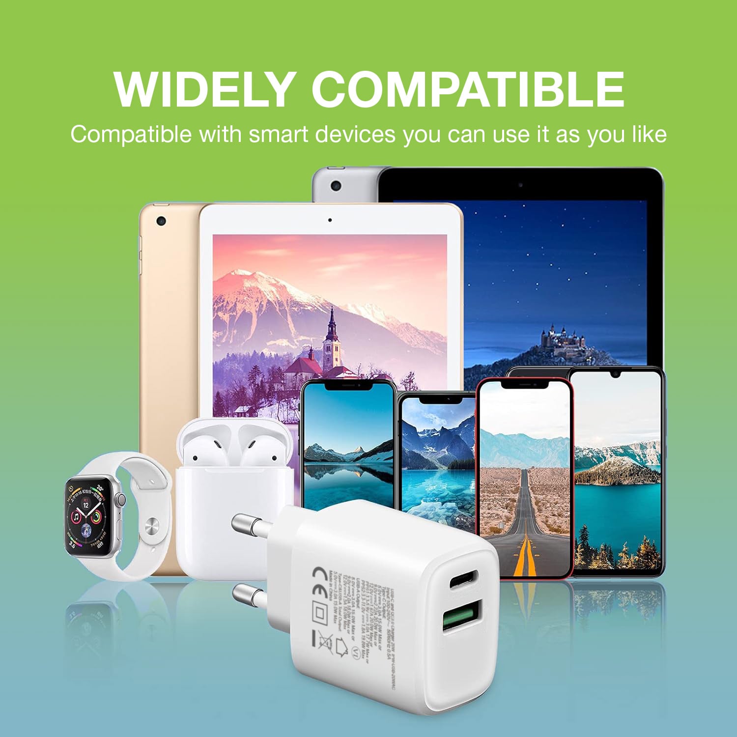 Caricatore Alimentatore GaN USB-C™ 20W e USB-A 18W da Muro - Techly IPW-USB-20WACG
