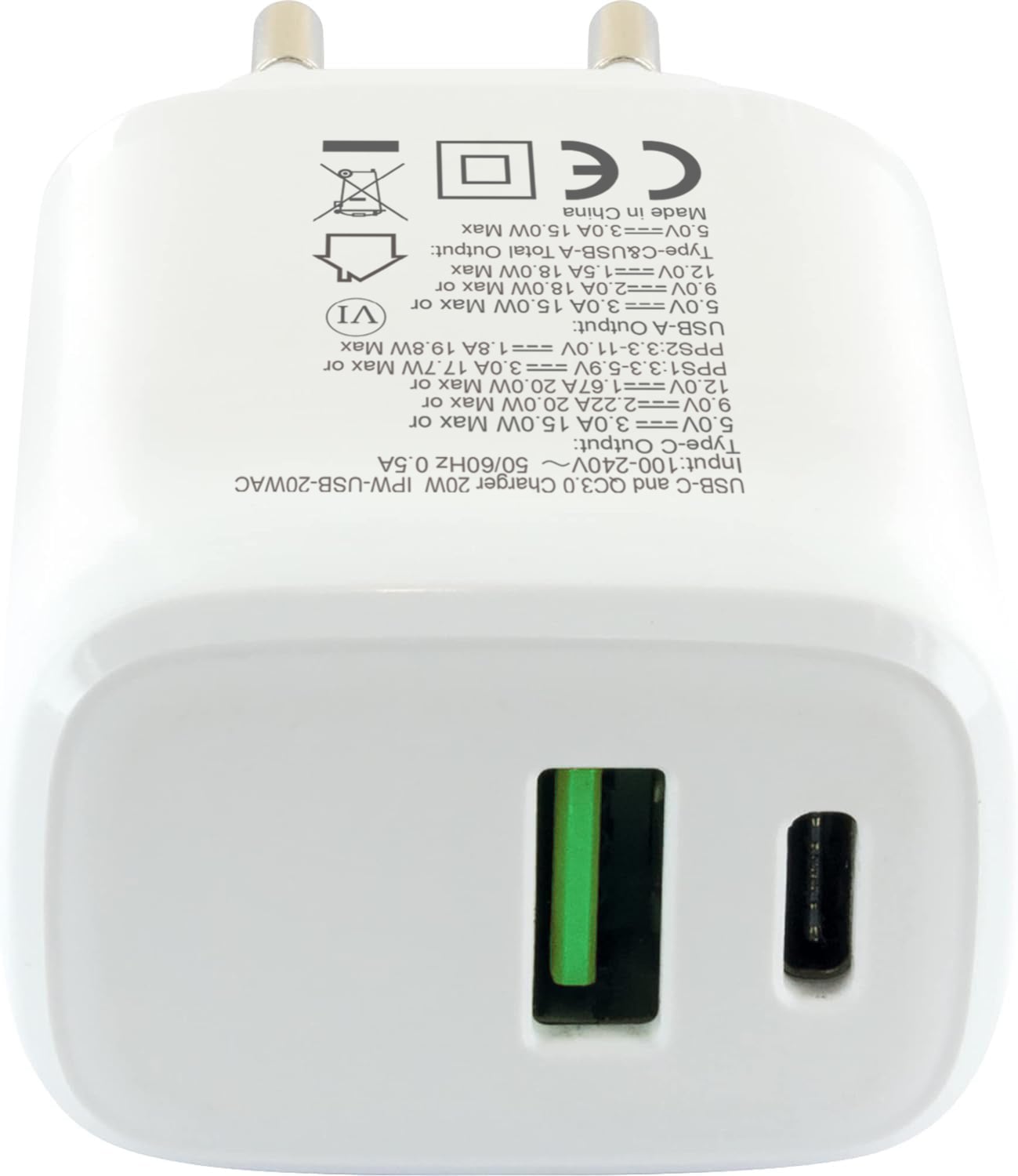 Caricatore Alimentatore GaN USB-C™ 20W e USB-A 18W da Muro - Techly IPW-USB-20WACG