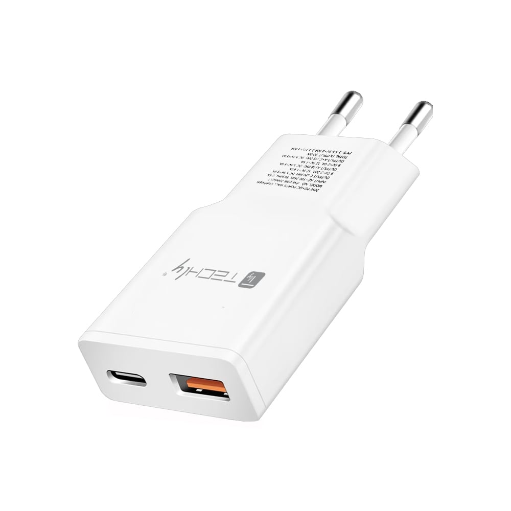Caricatore Alimentatore USB-C™ 20W e USB-A QC da Muro - Techly IPW-USB-20WACLT