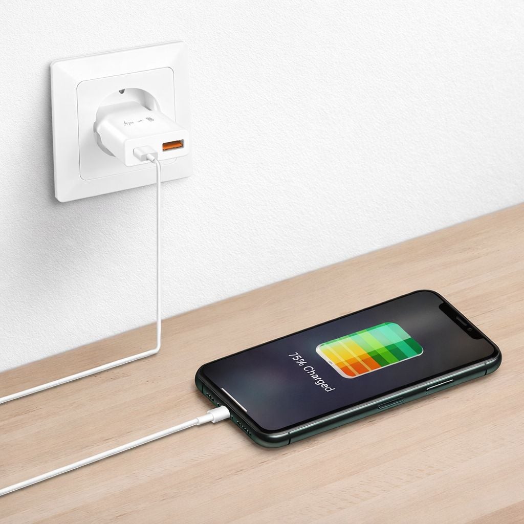 Caricatore Alimentatore USB-C™ 20W e USB-A QC da Muro - Techly IPW-USB-20WACLT