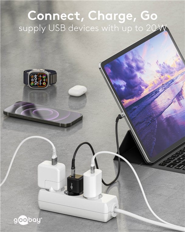 Alimentatore Caricatore Rapido USB-C™ PD GaN Nano 20W 3A Nero - Goobay IPW-USB-20WQB3