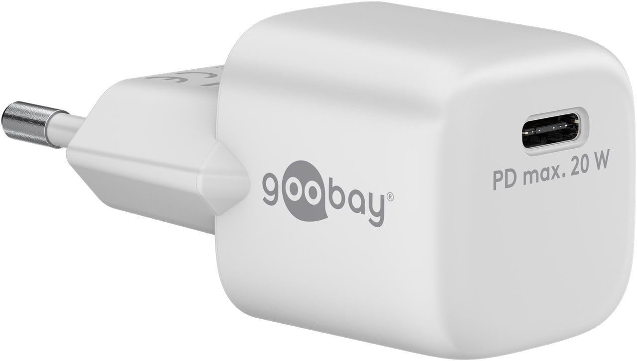 Alimentatore Caricatore Rapido USB-C™ PD GaN Nano 20W 3A Bianco - Goobay IPW-USB-20WQW2