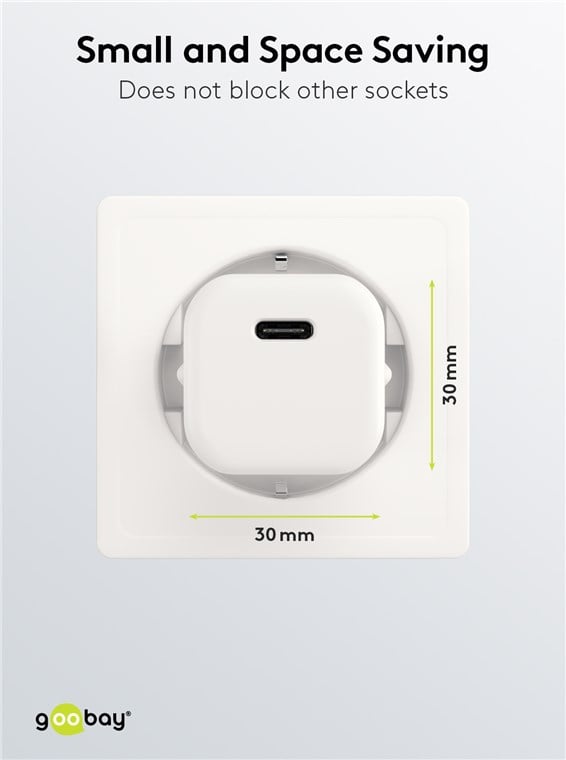 Alimentatore Caricatore Rapido USB-C™ PD GaN Nano 20W 3A Bianco - Goobay IPW-USB-20WQW2