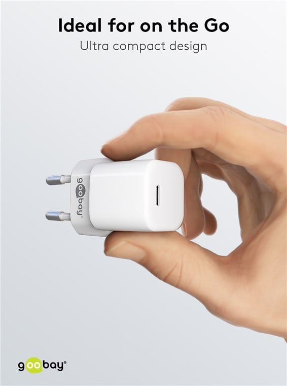 Alimentatore Caricatore Rapido USB-C™ PD GaN Nano 20W 3A Bianco - Goobay IPW-USB-20WQW2
