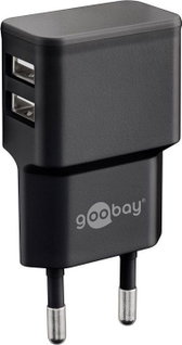 2 Wall Charger USB-A Doors 12 W Slim Design Black - Goobay IPW-USB- 224 B