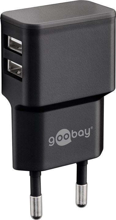 2 Wall Charger USB-A Doors 12 W Slim Design Black - Goobay IPW-USB- 224 B