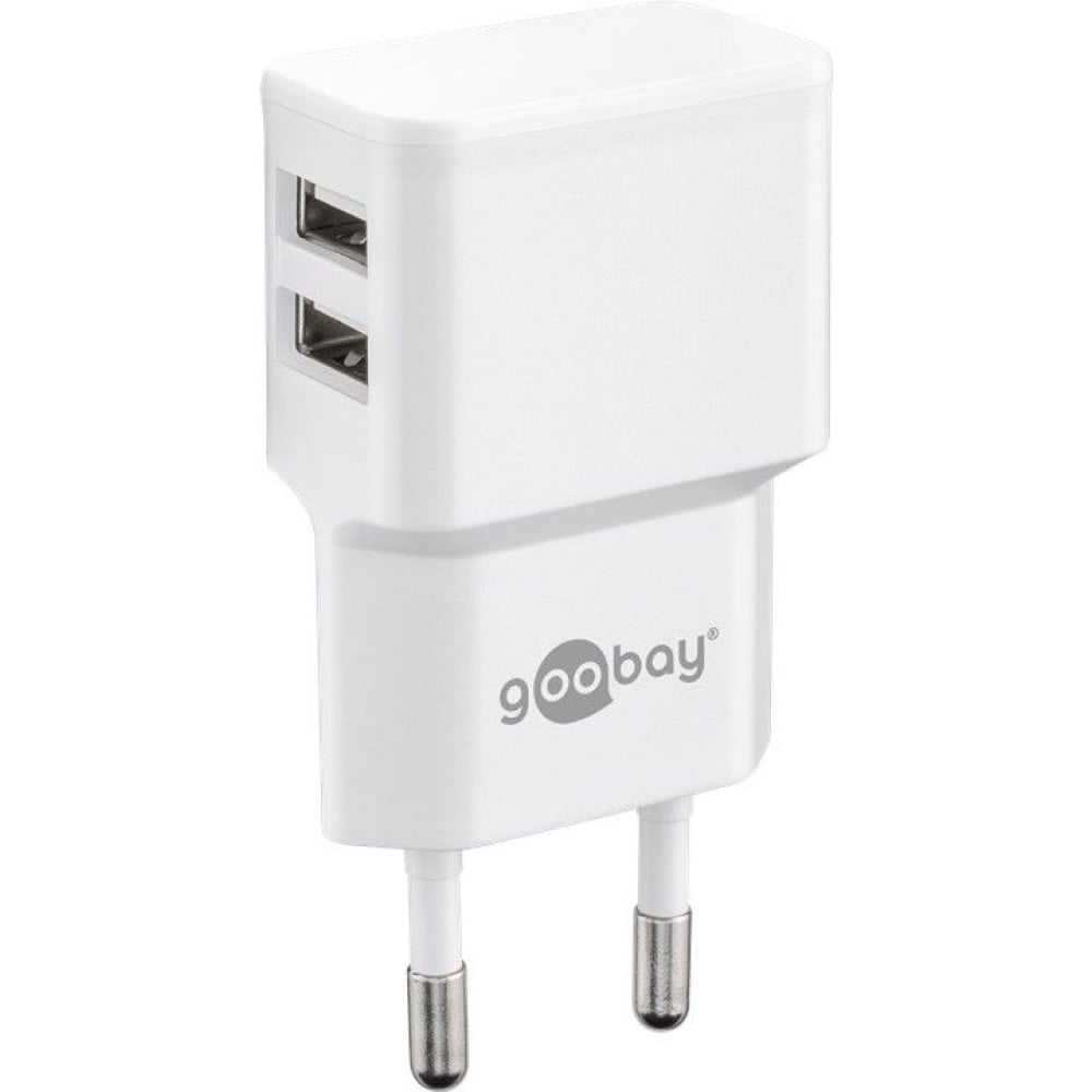 2 Wall Charger USB-A Doors 12 W Slim Design White - Goobay IPW-USB- 224 W