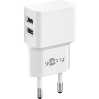 2 Wall Charger USB-A Doors 12 W Slim Design White - Goobay IPW-USB- 224 W