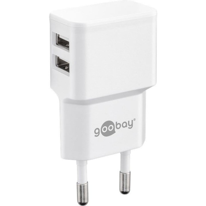 Caricatore da Muro 2 Porte USB-A 12W Slim Design Bianco - Goobay IPW-USB-224W