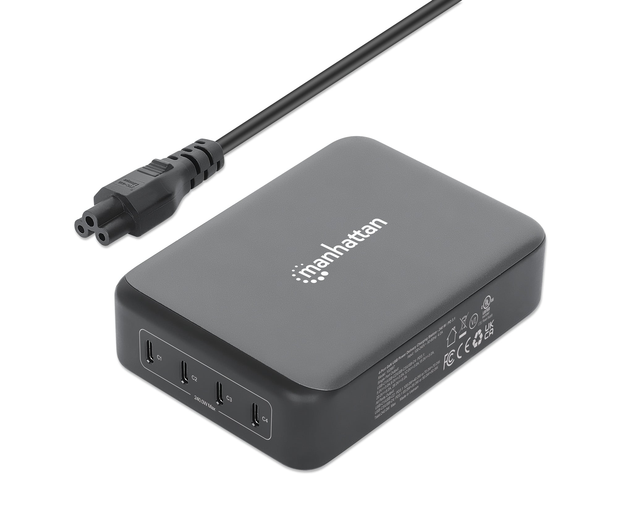 Station USB-C PD 4 Porte GaN 240 W - Manhattan IPW-USB- 240 W