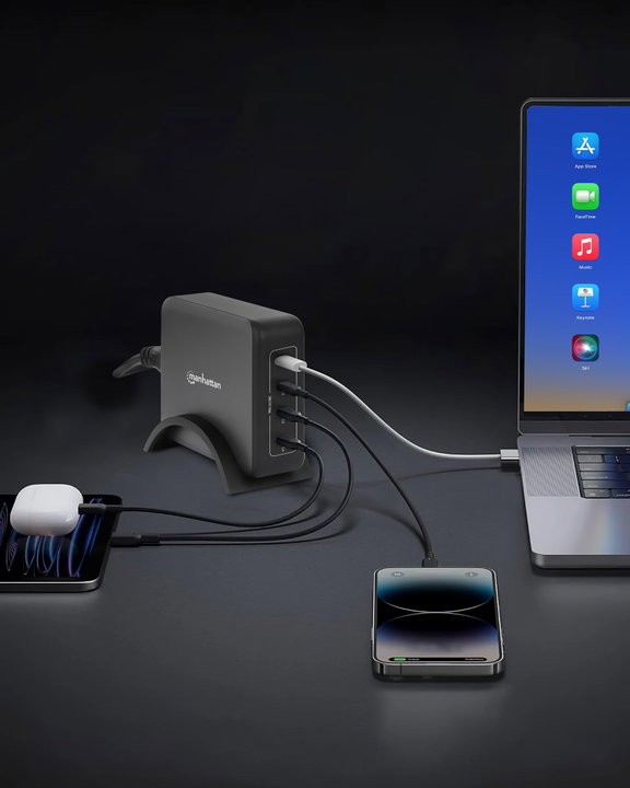 Stazione Ricarica USB-C PD 4 Porte GaN 240W - Manhattan IPW-USB-240W