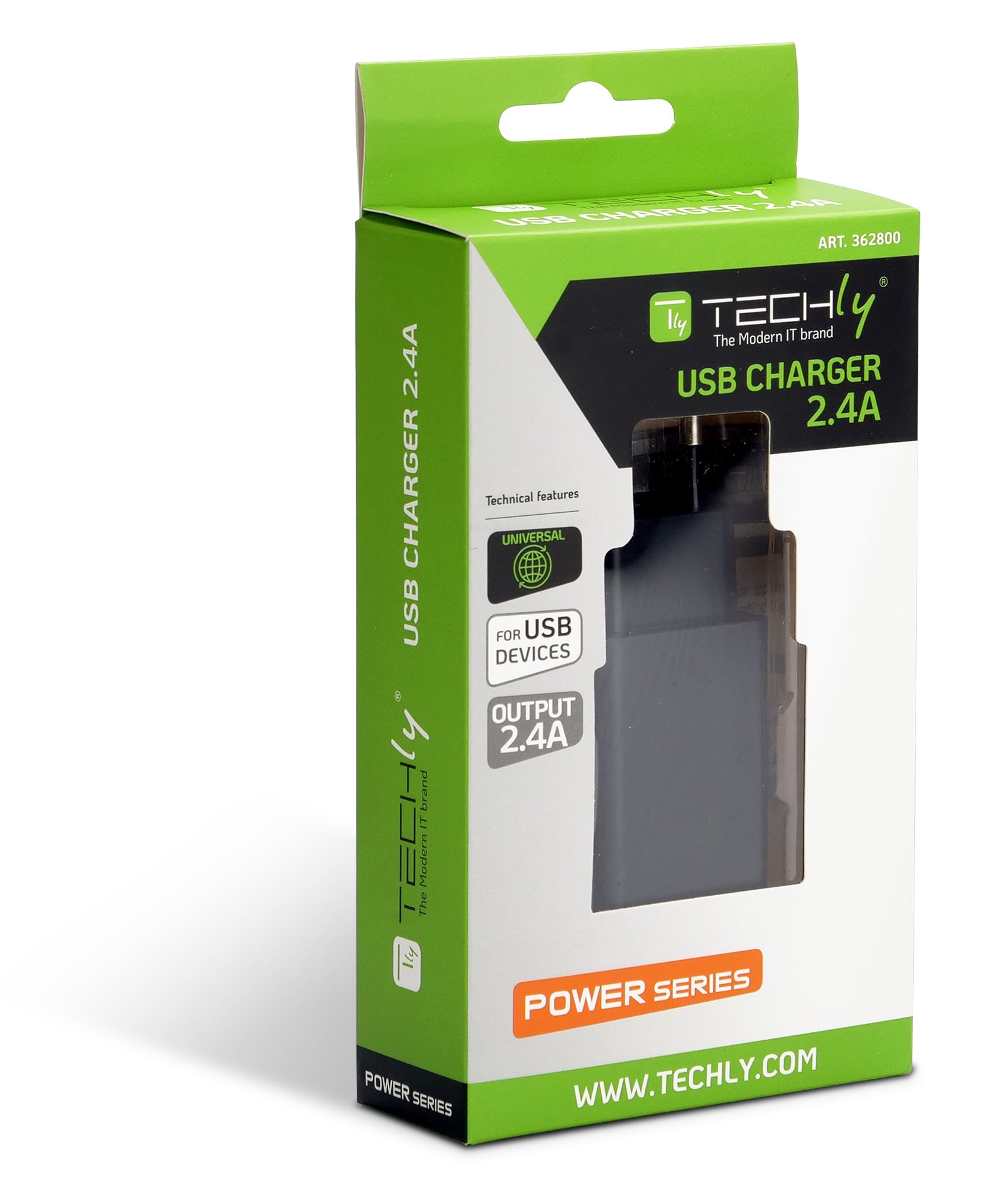 Caricatore Alimentatore USB-A da Muro 5V 2.4A per Smartphone o Tablet - Techly IPW-USB-24BK