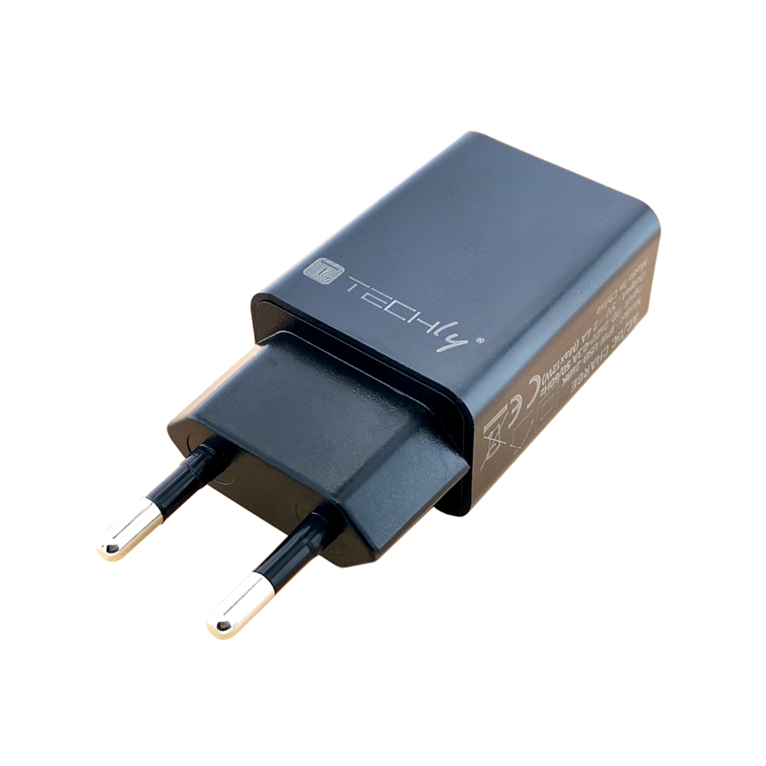Caricatore Alimentatore USB-A da Muro 5V 2.4A per Smartphone o Tablet - Techly IPW-USB-24BK