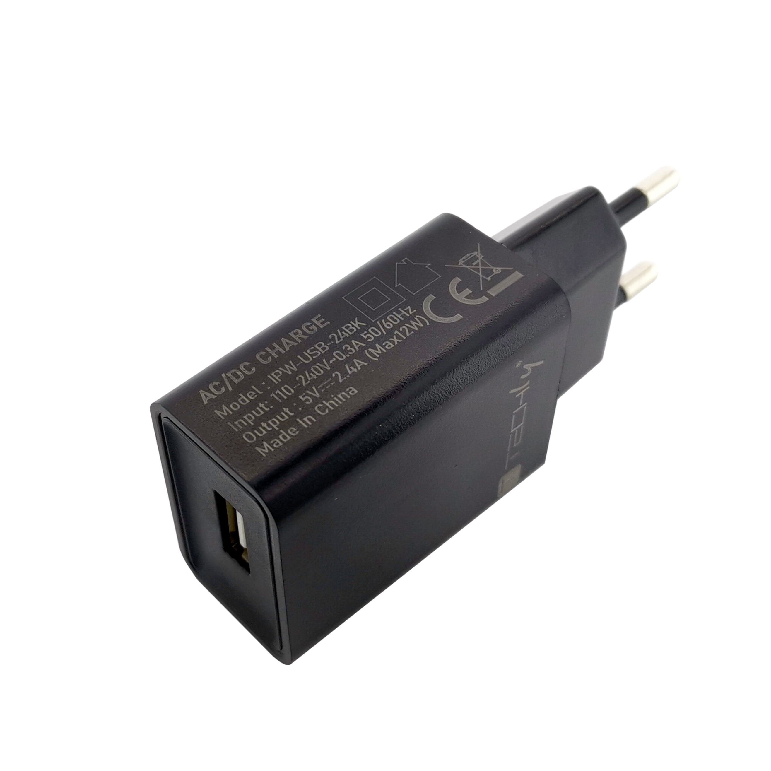 Caricatore Alimentatore USB-A da Muro 5V 2.4A per Smartphone o Tablet - Techly IPW-USB-24BK