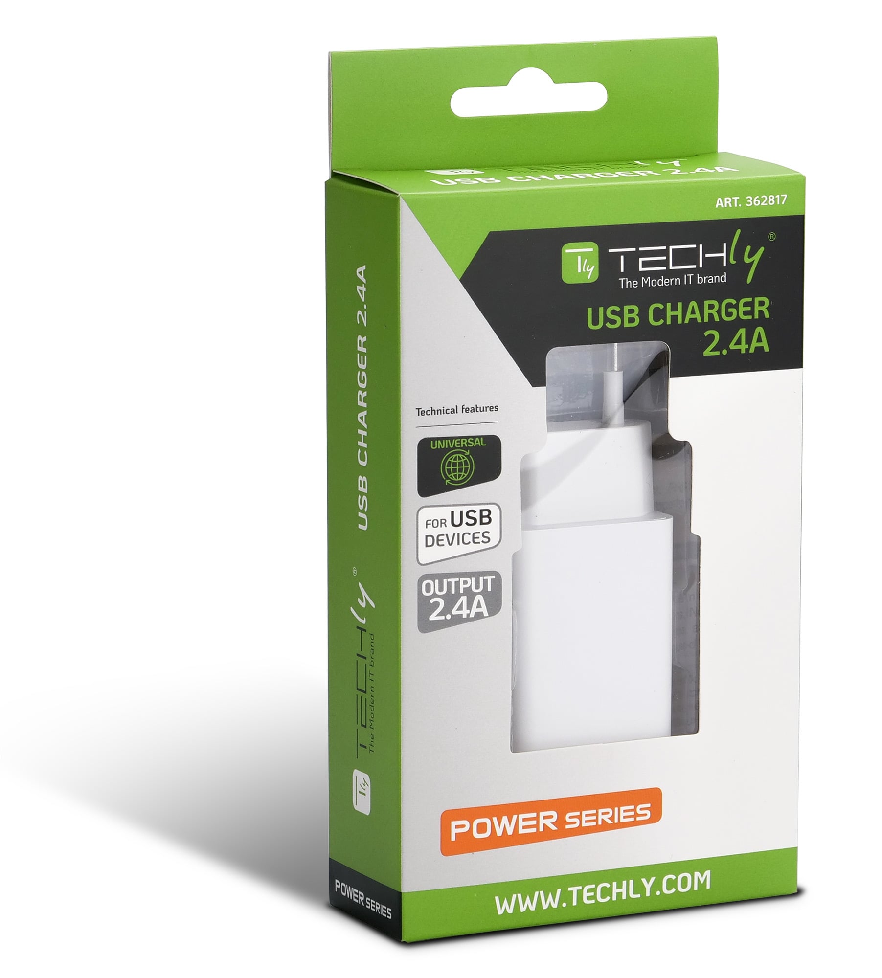 Caricatore Alimentatore USB-A da Muro 5V 2.4A per Smartphone o Tablet - Techly IPW-USB-24WH