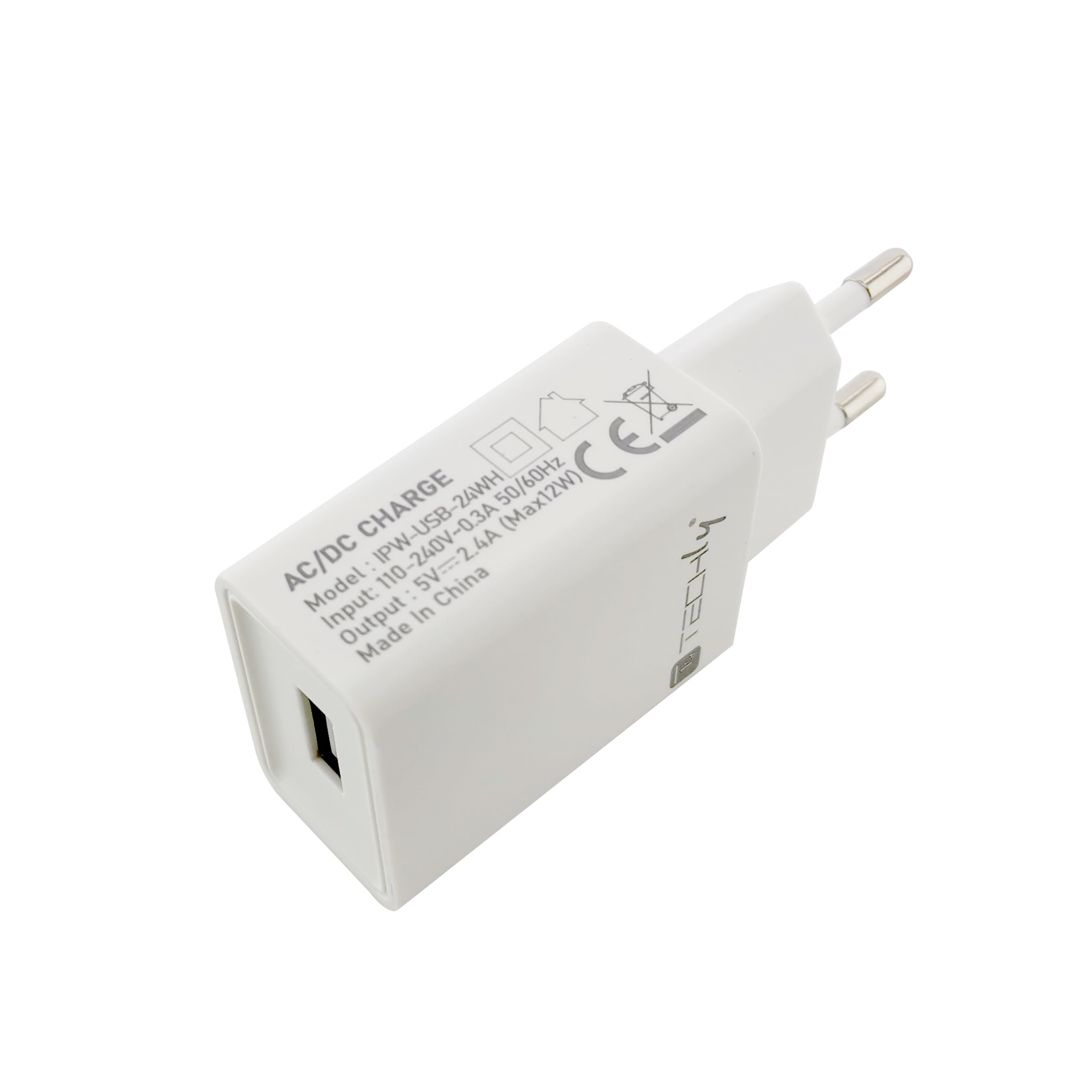 Caricatore Alimentatore USB-A da Muro 5V 2.4A per Smartphone o Tablet - Techly IPW-USB-24WH