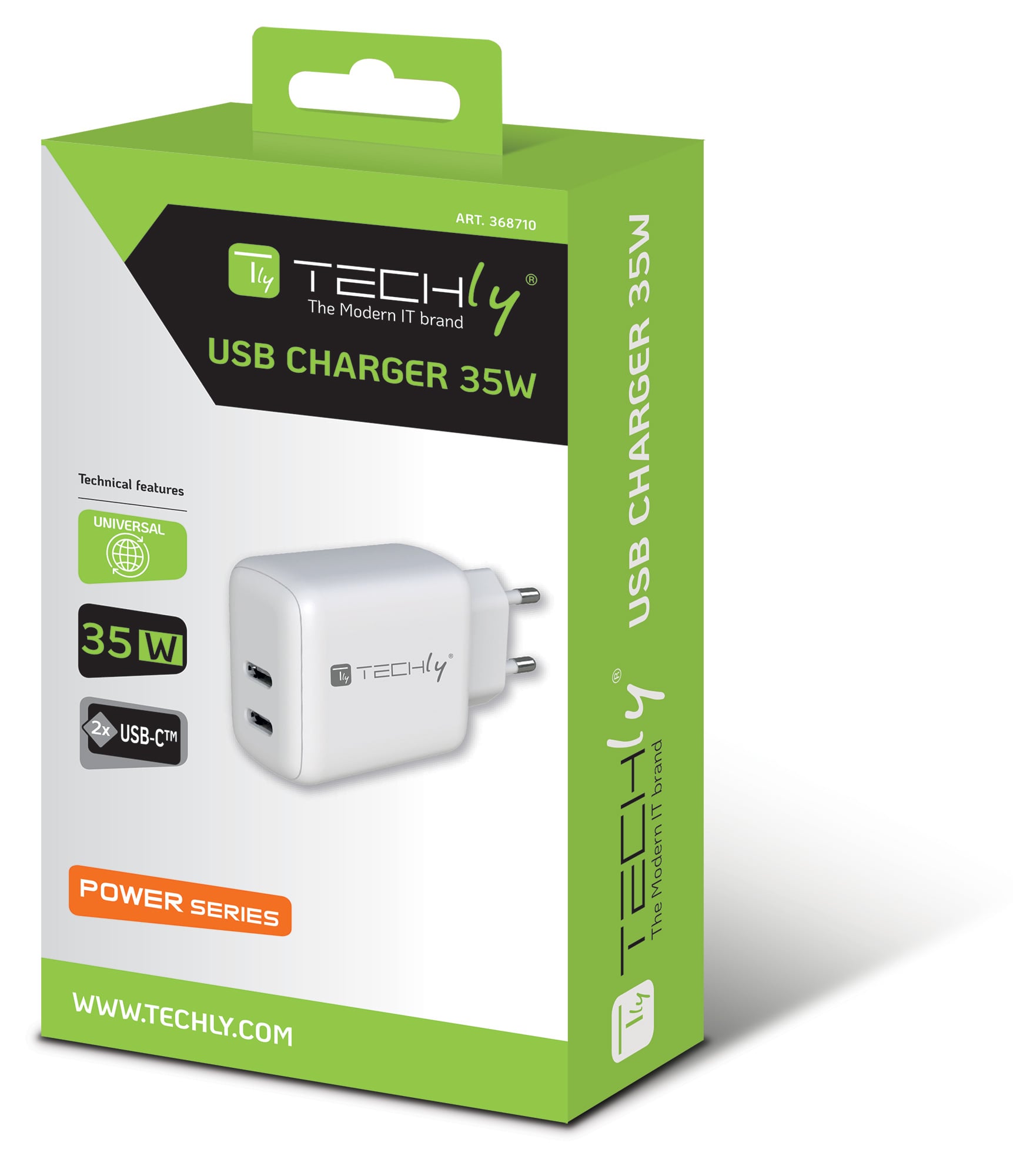 Caricatore Alimentatore 2 porte USB-C™ da Muro 35W - Techly IPW-USB-2C35W