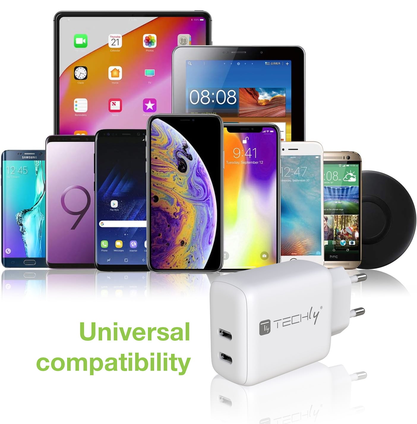 Caricatore Alimentatore 2 porte USB-C™ da Muro 35W - Techly IPW-USB-2C35W