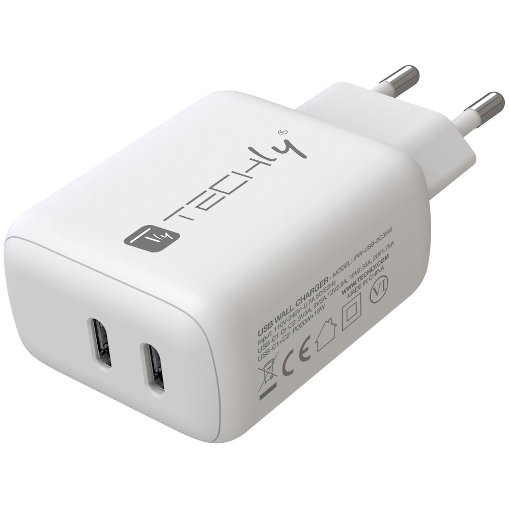Caricatore Alimentatore 2 porte USB-C™ da Muro 35W - Techly IPW-USB-2C35W