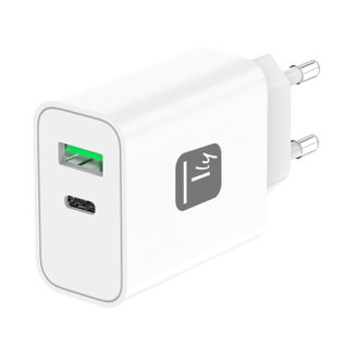 Caricatore Alimentatore GaN USB-C 30W e USB-A QC3.0 da Muro - Techly IPW-USB-30WACG