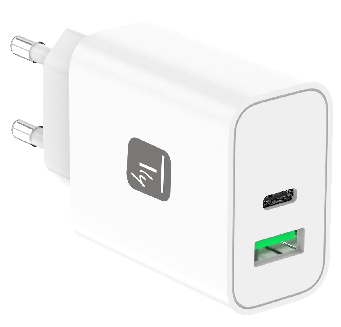 Caricatore Alimentatore GaN USB-C™ 30W e USB-A QC3.0 da Muro - Techly IPW-USB-30WACG