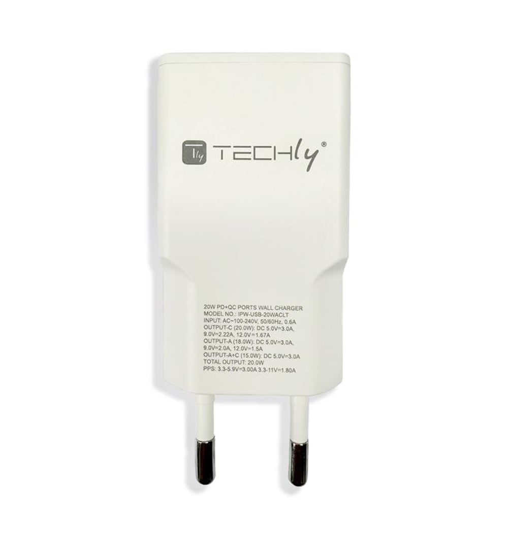 Caricatore Alimentatore USB-C™ 30W e USB-A QC da Muro - Techly IPW-USB-30WACLT