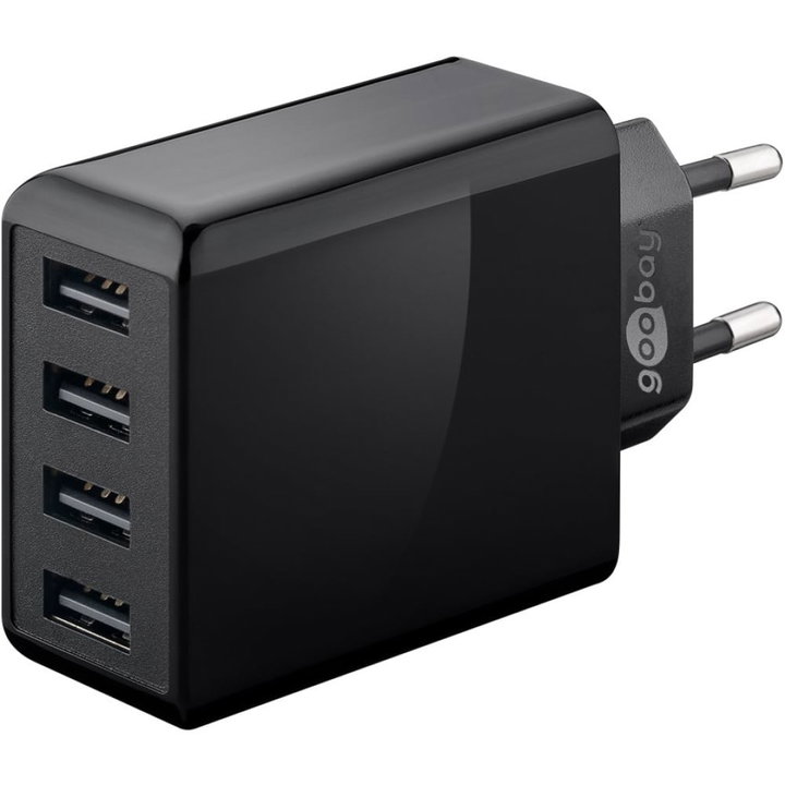 USB wall charger to 4 routes 30 W, black - Goobay IPW-USB- 4 PA 30 WB