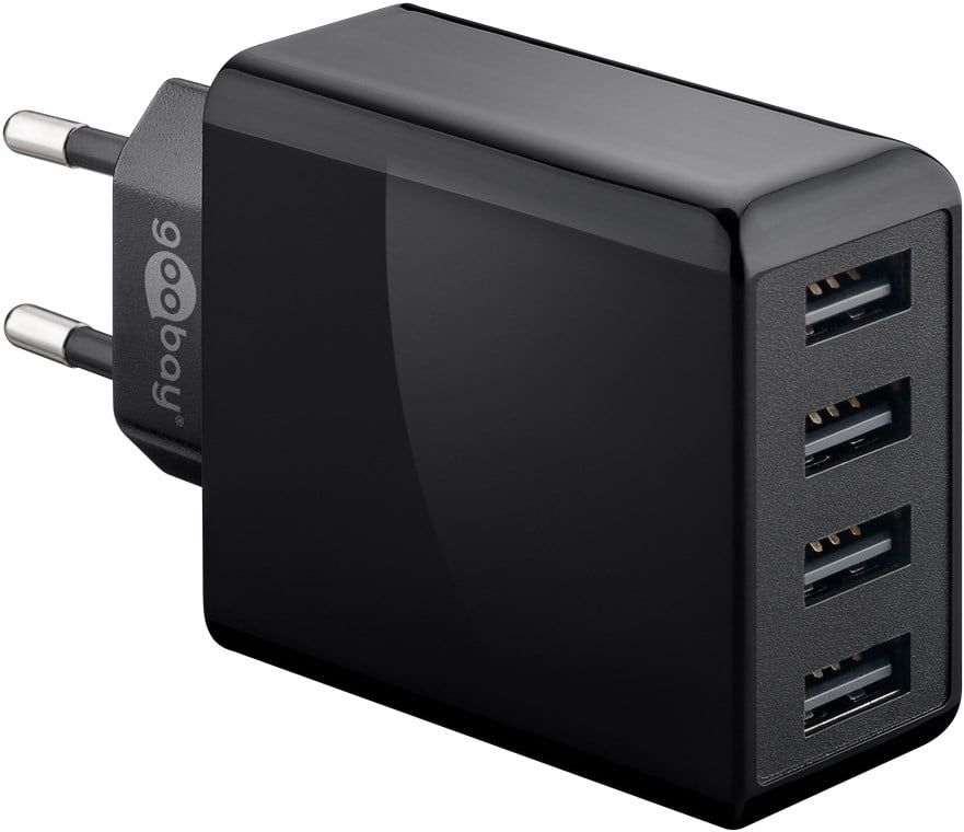 USB wall charger to 4 routes 30 W, black - Goobay IPW-USB- 4 PA 30 WB