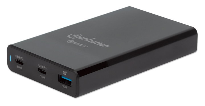 Stazione di ricarica USB-C PD 65W 3 porte nero - Manhattan IPW-USB-65W