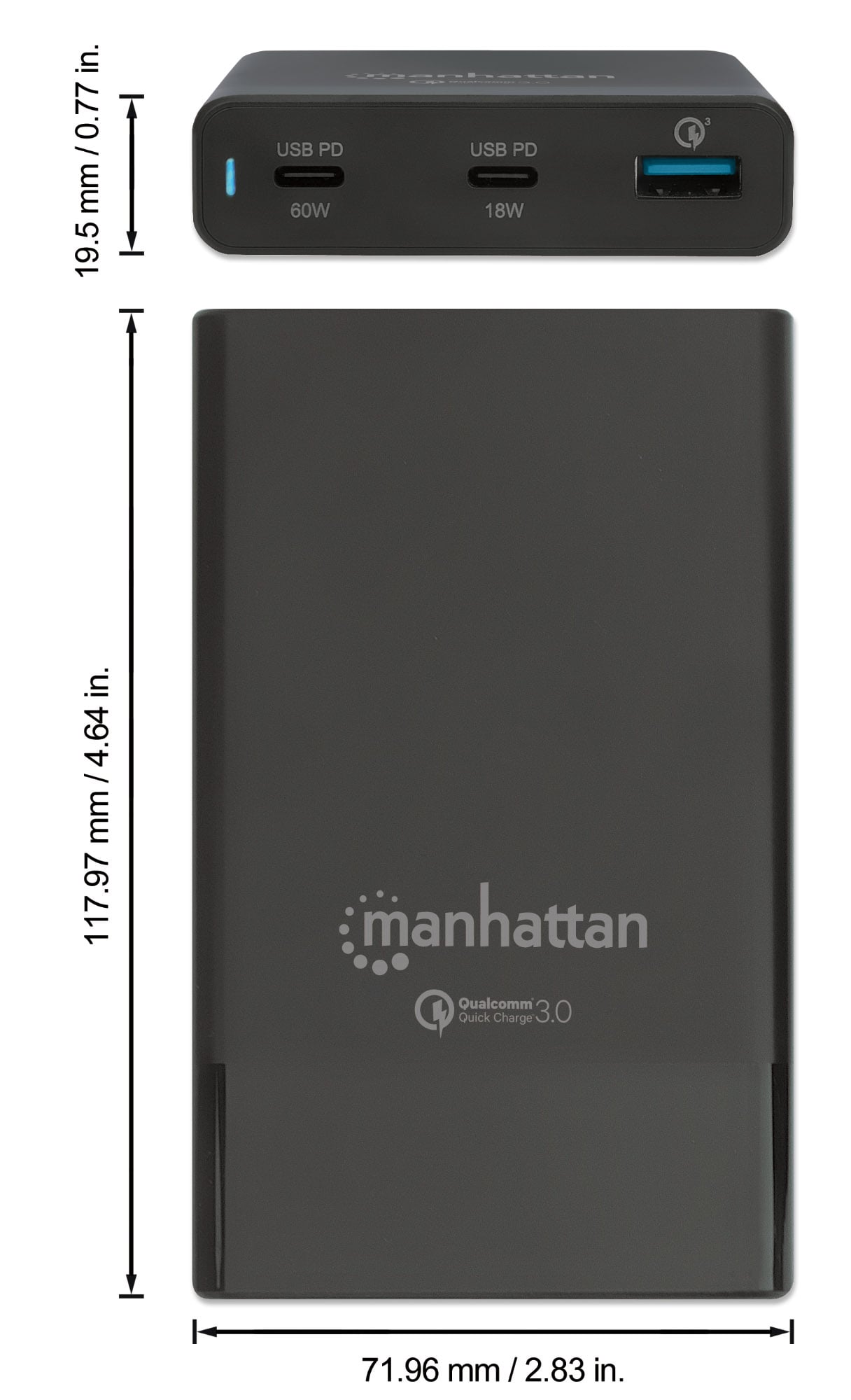 USB-C charging station PD 65 W 3 black doors - Manhattan IPW-USB- 65 W