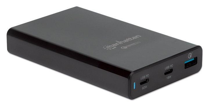 Stazione di ricarica USB-C PD 65W 3 porte nero - Manhattan IPW-USB-65W