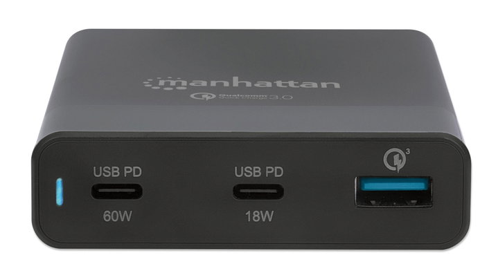 Stazione di ricarica USB-C PD 65W 3 porte nero - Manhattan IPW-USB-65W
