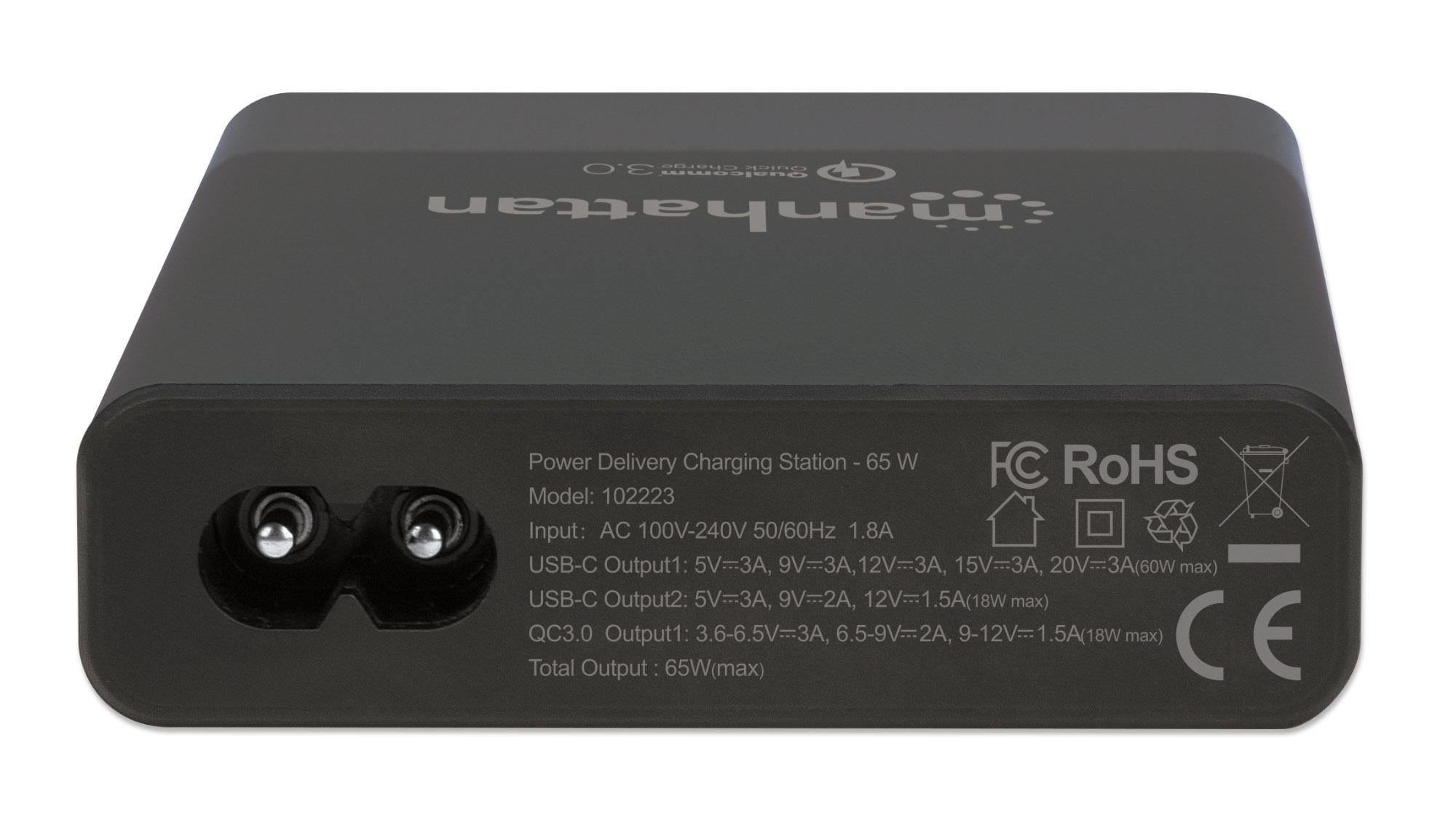 USB-C charging station PD 65 W 3 black doors - Manhattan IPW-USB- 65 W