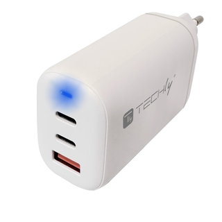 Caricatore Alimentatore 2 porte USB-C™ e 1 USB-A da Muro 65W - Techly IPW-USB-65W2C1A