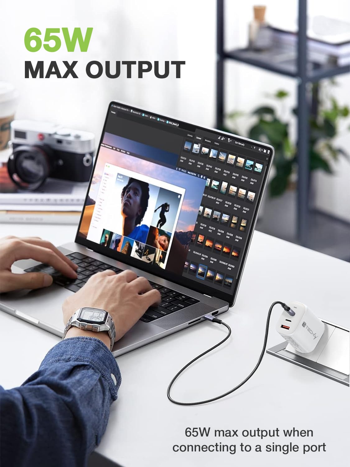 Caricatore Alimentatore 2 porte USB-C™ e 1 USB-A da Muro 65W - Techly IPW-USB-65W2C1A