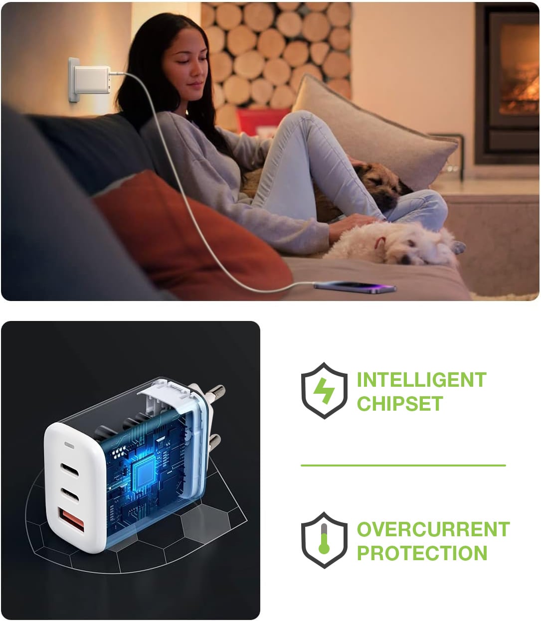 Caricatore Alimentatore 2 porte USB-C™ e 1 USB-A da Muro 65W - Techly IPW-USB-65W2C1A