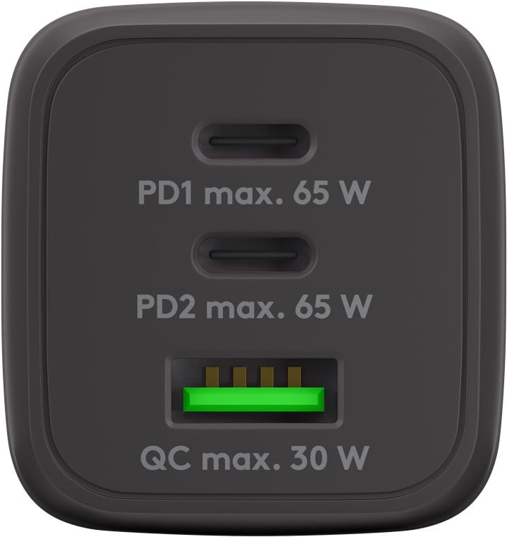 Nano Charger GAN 65 W 2 xUSB-C PD + USB-A QC from Black Wall - Goobay IPW-USB- 65 W 2 C 1 ANB