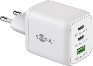 Nano Charger GAN 65 W 2 xUSB-C PD + USB-A QC from White Wall - Goobay IPW-USB- 65 W 2 C 1 ANW
