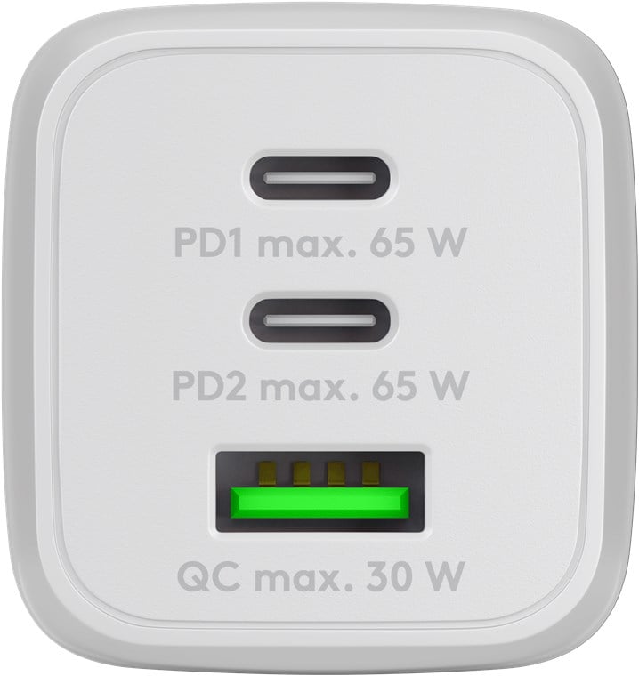 Nano Charger GAN 65 W 2 xUSB-C PD + USB-A QC from White Wall - Goobay IPW-USB- 65 W 2 C 1 ANW