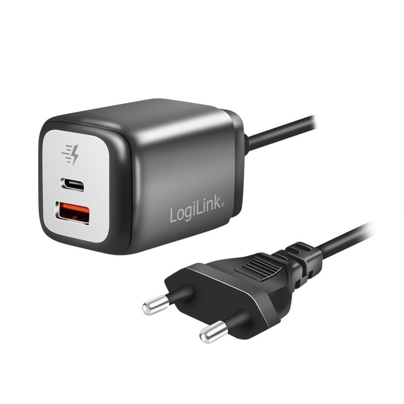 Caricatore Alimentatore GaN 1x USB-C™ 1x USB-A 30W con Cavo - Logilink IPW-USB-CBLCA30