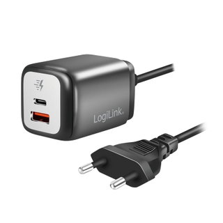 Caricatore Alimentatore GaN 1x USB-C™ 1x USB-A 30W con Cavo - Logilink IPW-USB-CBLCA30