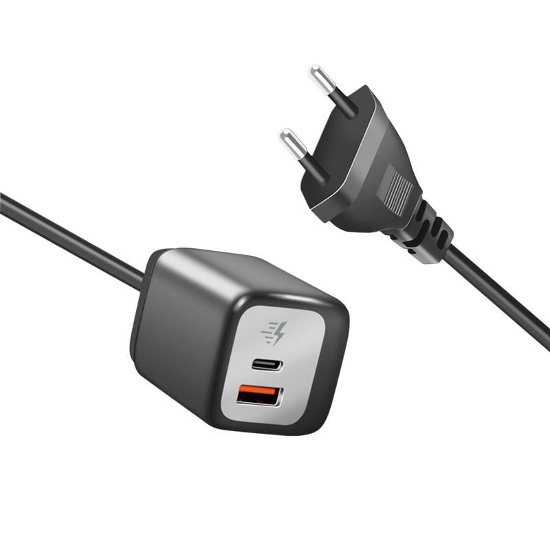 Caricatore Alimentatore GaN 1x USB-C™ 1x USB-A 30W con Cavo - Logilink IPW-USB-CBLCA30