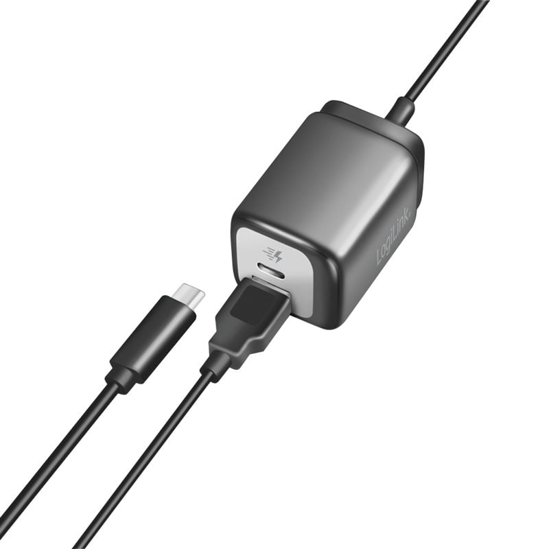 Caricatore Alimentatore GaN 1x USB-C™ 1x USB-A 30W con Cavo - Logilink IPW-USB-CBLCA30
